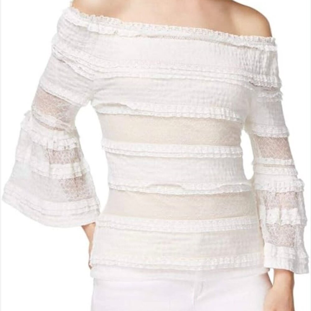 Rachel Rachel Roy White and Cream Off the Shoulder Lace Blouse - Size: XS